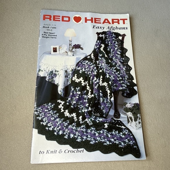 Red Heart Other - Vtg Rare Red Heart Easy Afghans to Knit or Crochet 1994 Bk 1406 Pattern Yarn DIY